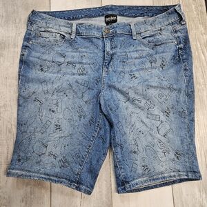 Harry Potter Blue Jean Shorts Subtle Print 11" Inseam Size 20 Stretchy Preppy
